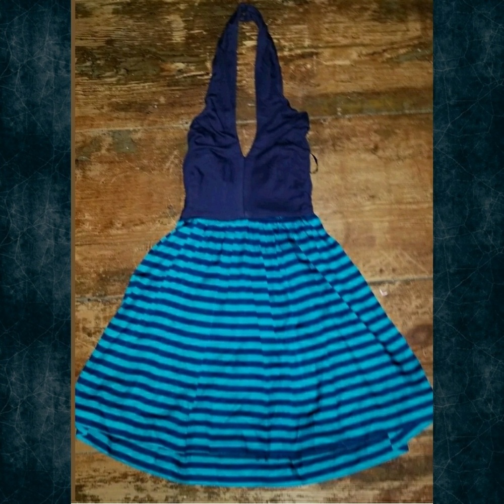 Anthropologie Navy Halter Top Blue Striped Skirt Dress